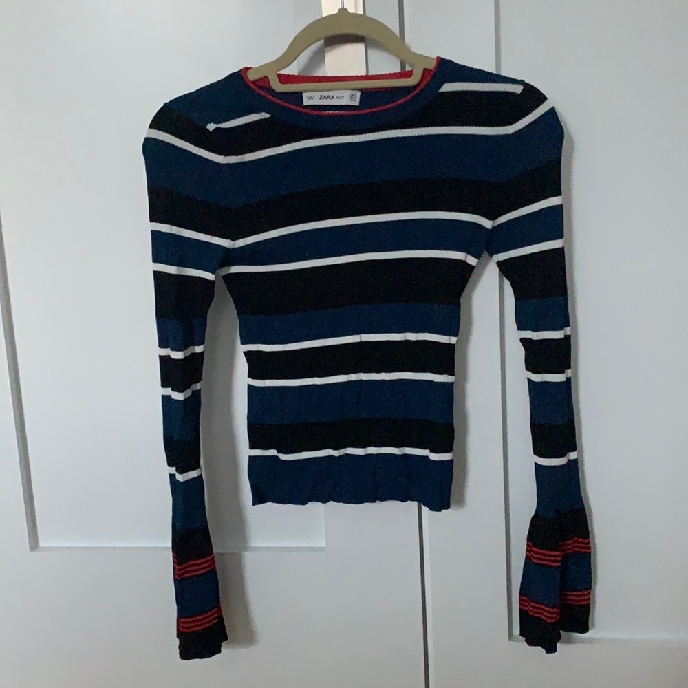 Zara stripped sweater with flared sleeves